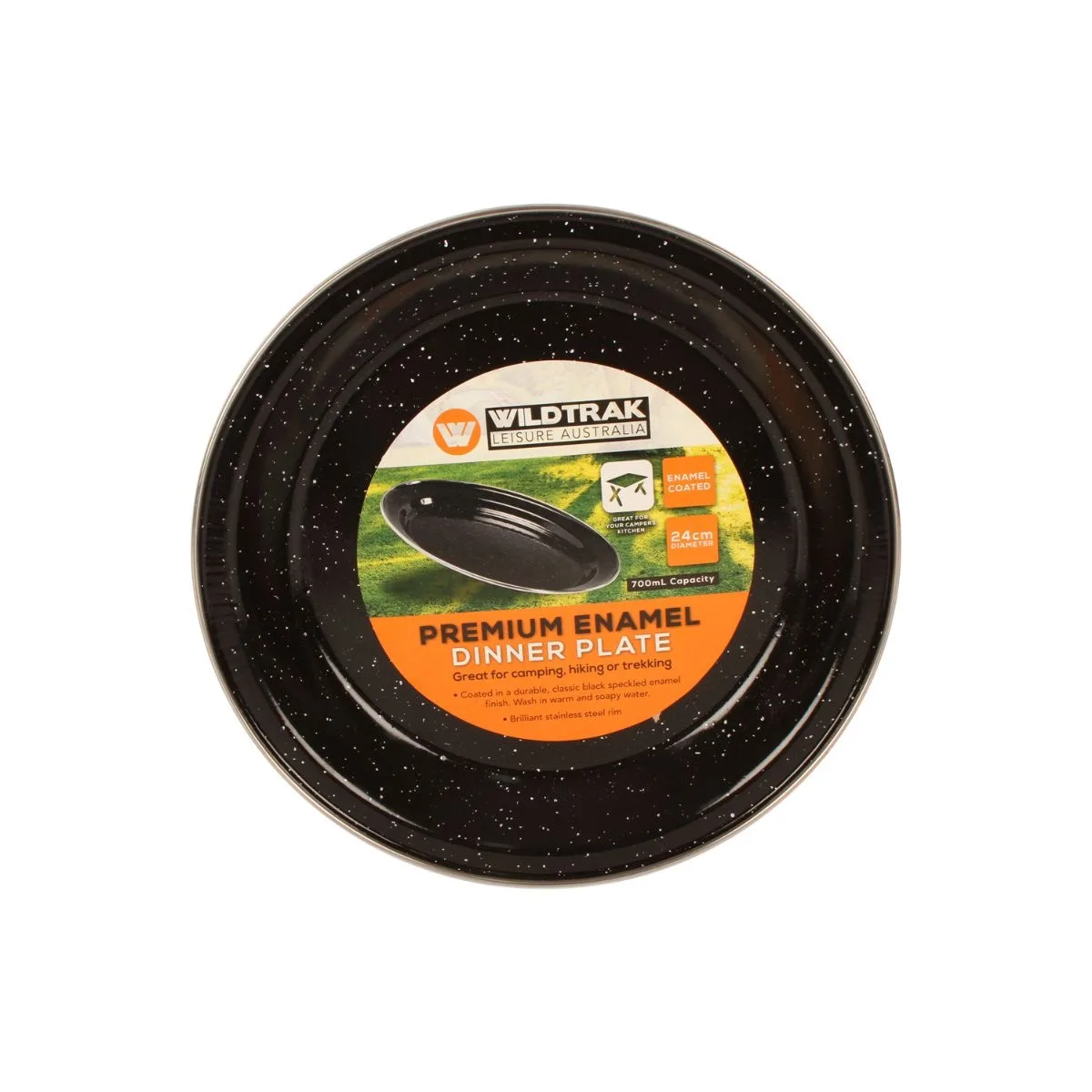 Premium Enamel Dinner Plate 24cm Black Speckle