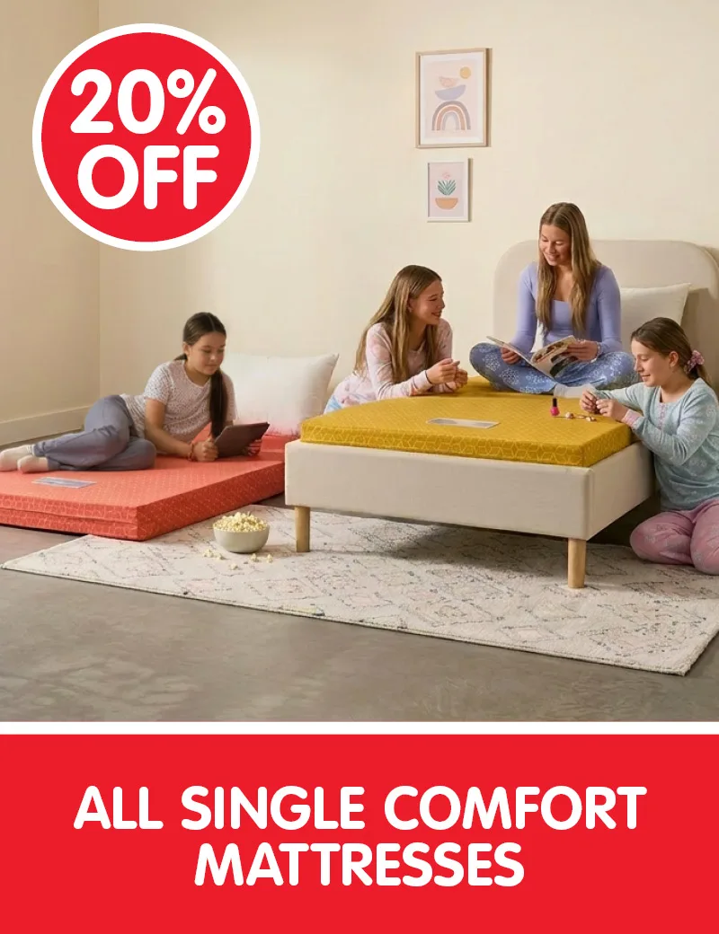 20% off All Single Comfort Mattresses