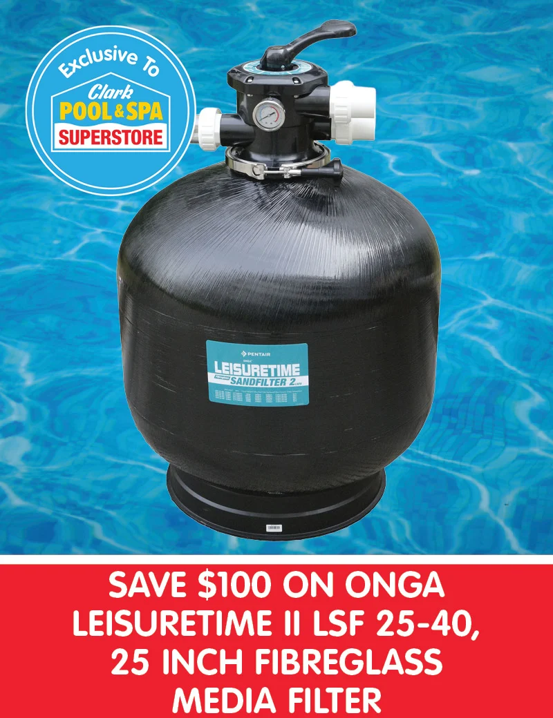 Save $100 on Onga LeisureTime II LSF 25-40, 25 inch Fibreglass Media Filter