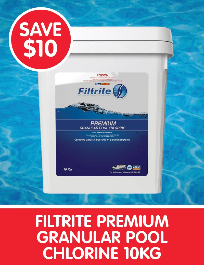 Save $10 on Filtrite Premium Granular Pool Chlorine 10kg