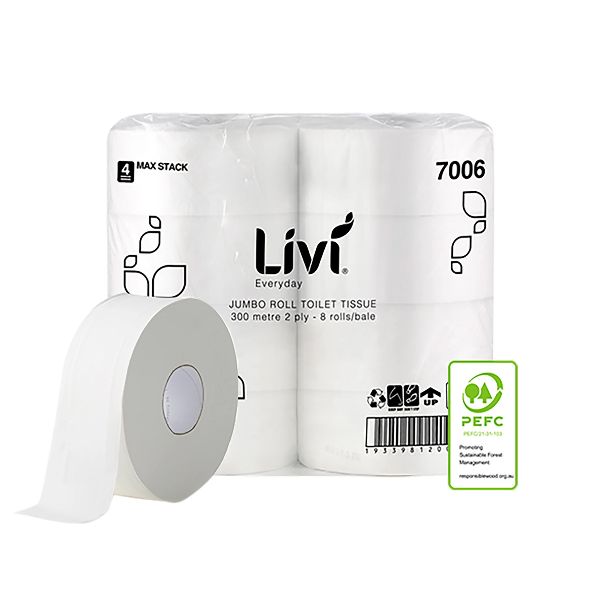 Livi Everyday Jumbo Toilet Tissue 2 Ply 300M Bale 8pk