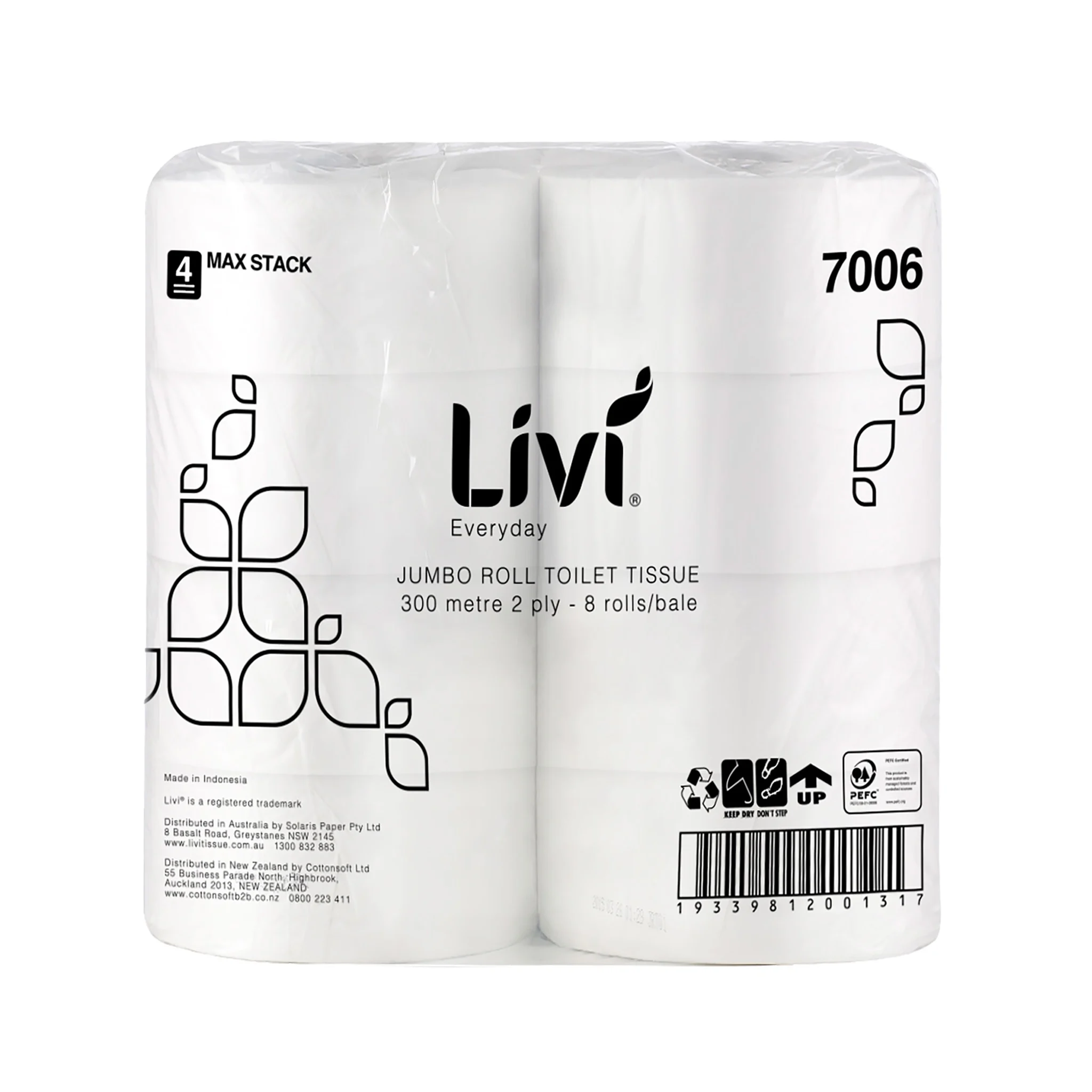 Livi Everyday Jumbo Toilet Tissue 2 Ply 300M Bale 8pk