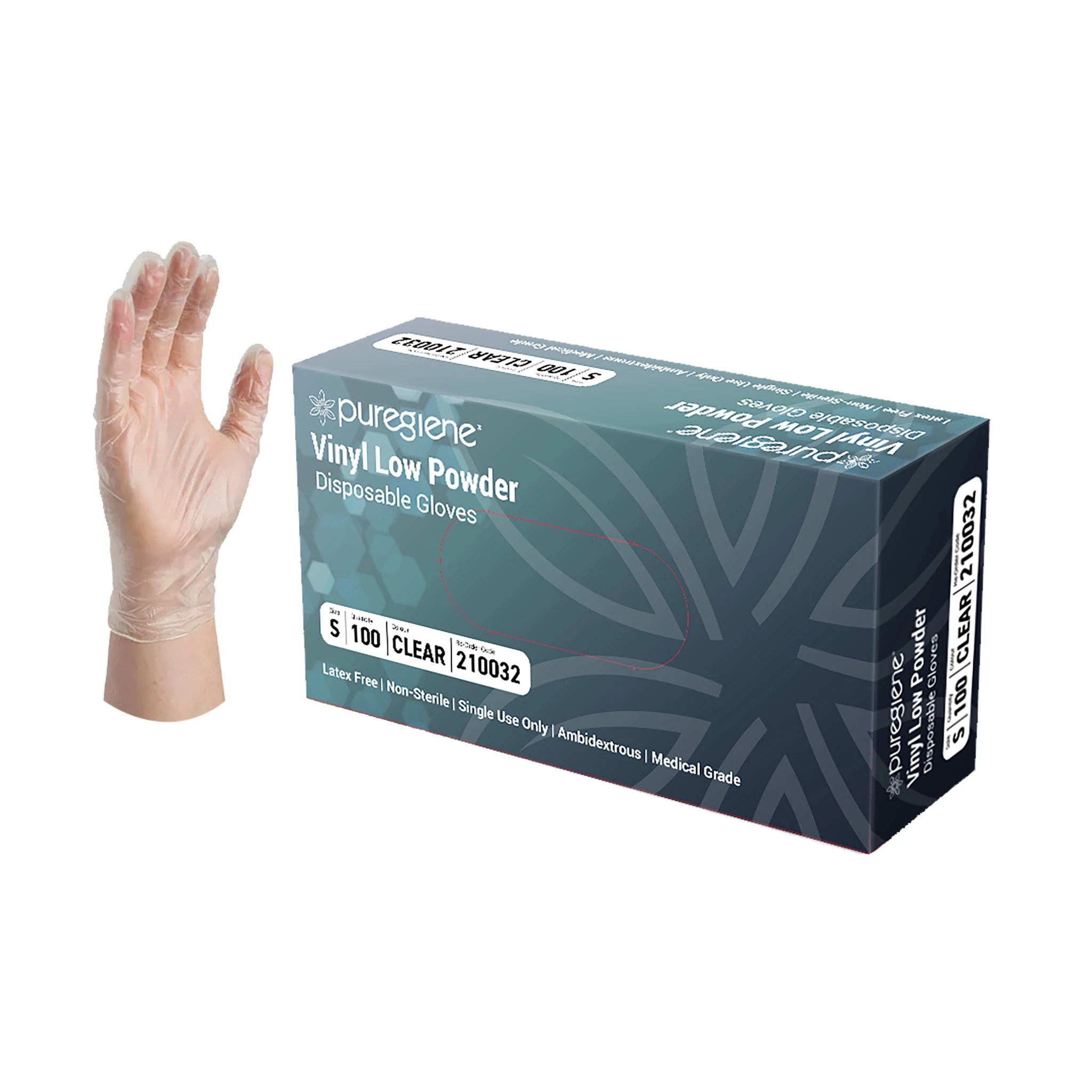 Puregiene Clear Vinyl Low Powder Gloves 100pk Small