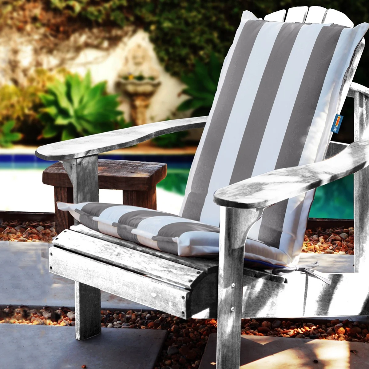 High Back Designer Chair Cushion Grey and White Stripe