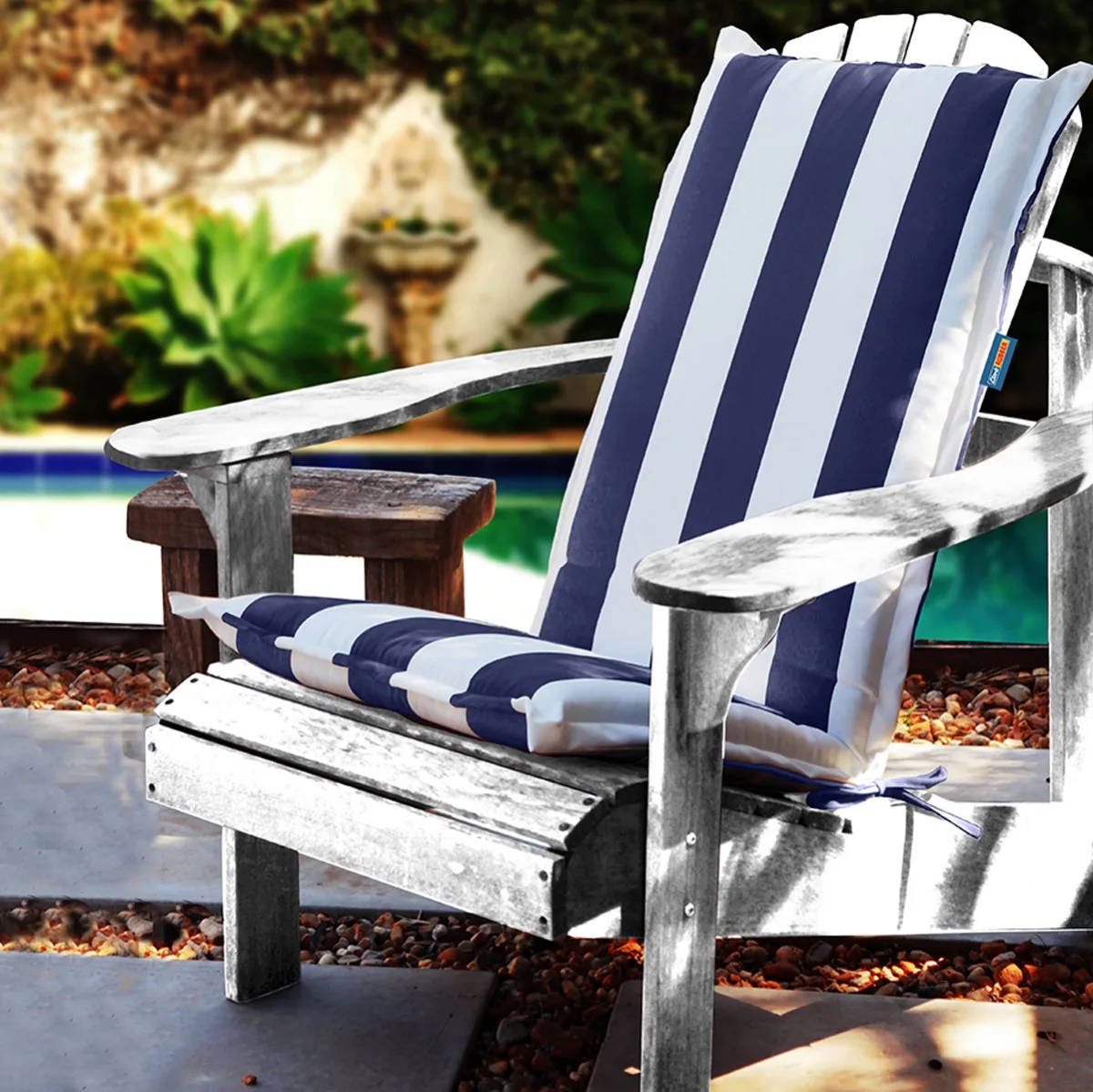 High Back Designer Chair Cushion Navy and White Stripe