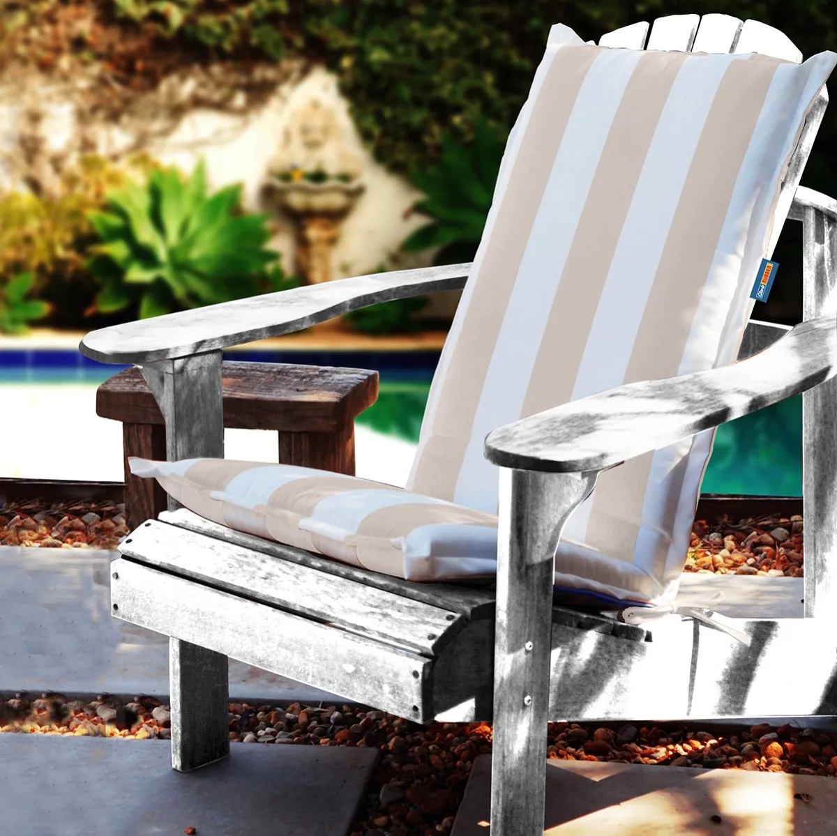 High Back Designer Chair Cushion Stone and White Stripe
